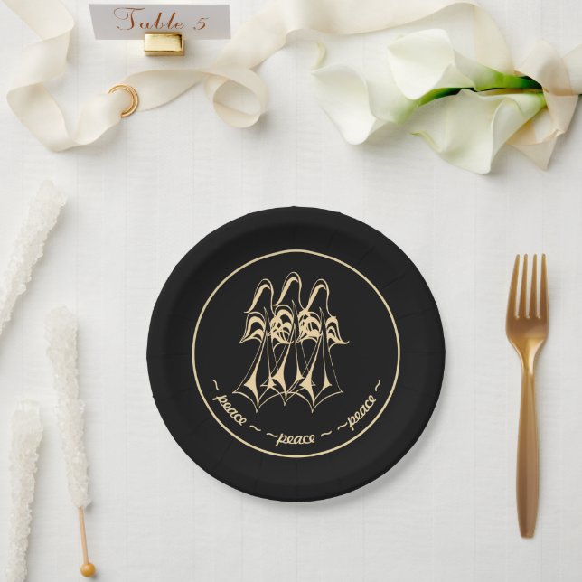Peace! Angel Black Gold Paper Plates (Wedding)