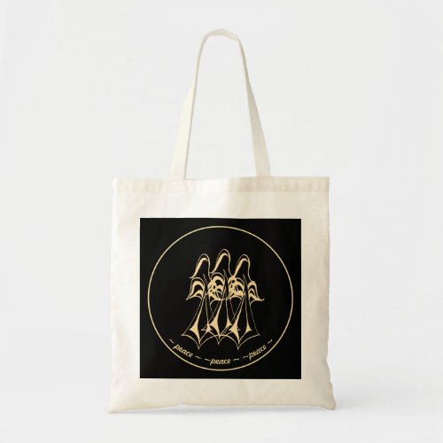 Peace Angel  Gold on Black Tote Bag