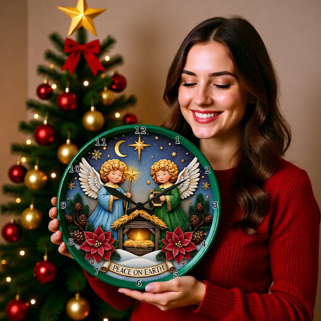 Peace Angel Nativity Harp Large Clock (Creator Uploaded)