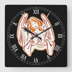 Peace Angel Square Roman Numerals Clock