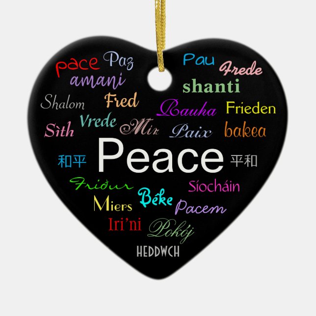 Peace Around the World in Black Ceramic Ornament (Front)