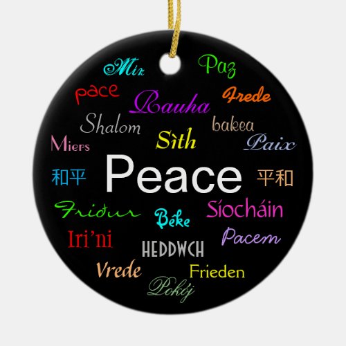 Peace Around the World in Black Ceramic Ornament