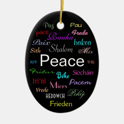 Peace Around the World in Black Ceramic Ornament