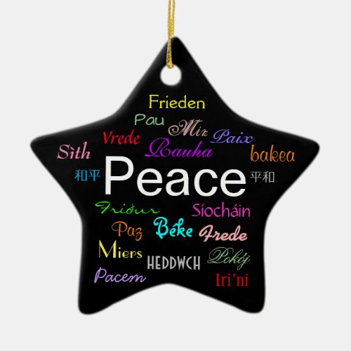 Peace Around the World in Black Ceramic Ornament