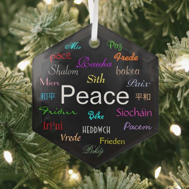 Peace Around the World in Black Glass Ornament (Insitu)