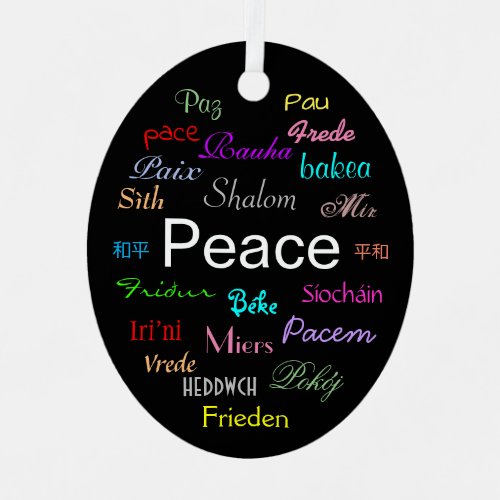 Peace Around the World in Black Metal Ornament