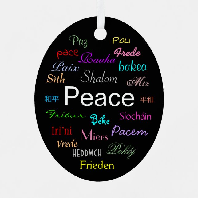 Peace Around the World in Black Metal Ornament (Front)