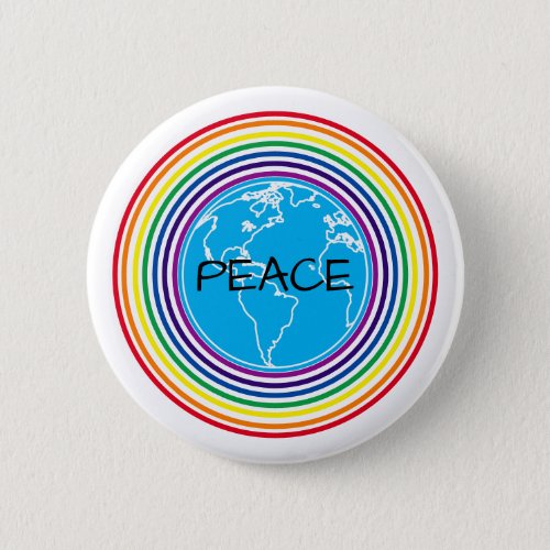 Peace Around the World Rainbow Personalized Button