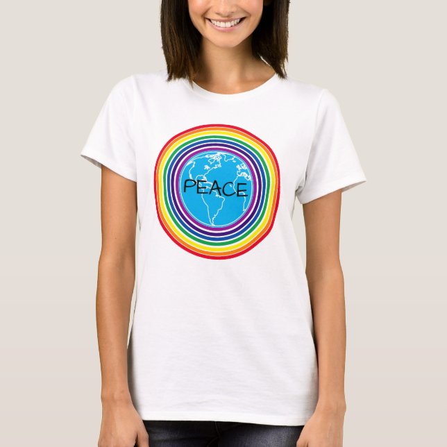 Peace Around the World Rainbow Personalized T-Shirt (Front)