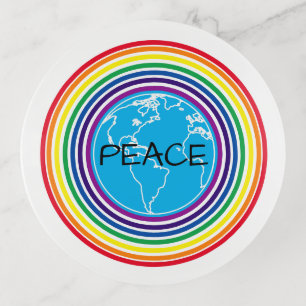 Peace Around the World Rainbow Personalized Trinket Tray