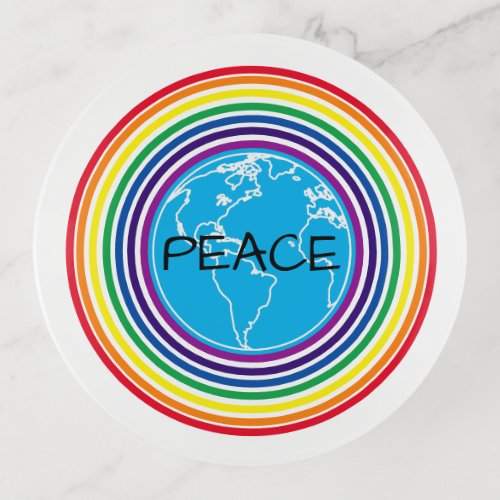 Peace Around the World Rainbow Personalized Trinket Tray