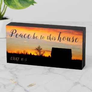 Peace Be to This House Sunset Silhouette Wooden Box Sign