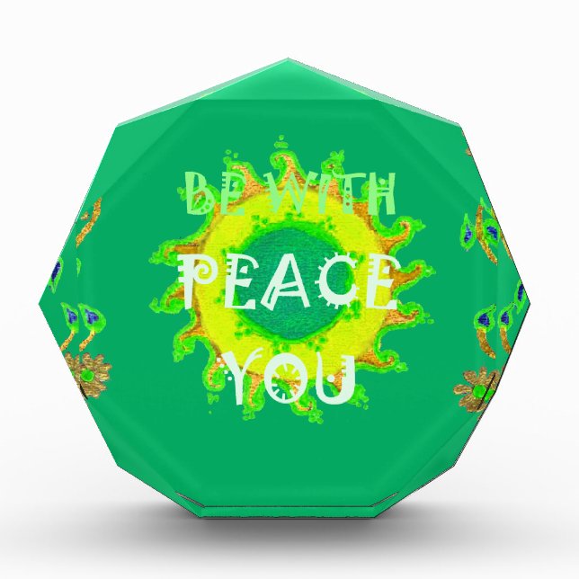 Peace Be With You: Inspirational Green and Yellow  Acrylic Award (Front)