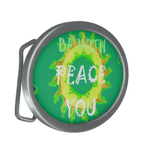 Peace Be With You: Inspirational Green and Yellow Belt Buckle