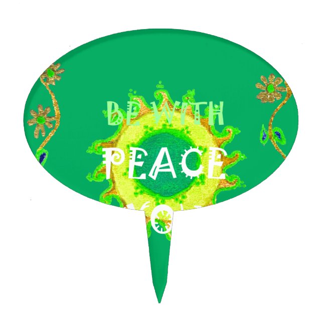 Peace Be With You: Inspirational Green and Yellow  Cake Topper (Front)