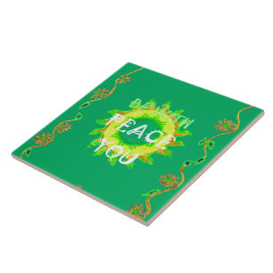 Peace Be With You: Inspirational Green and Yellow  Ceramic Tile