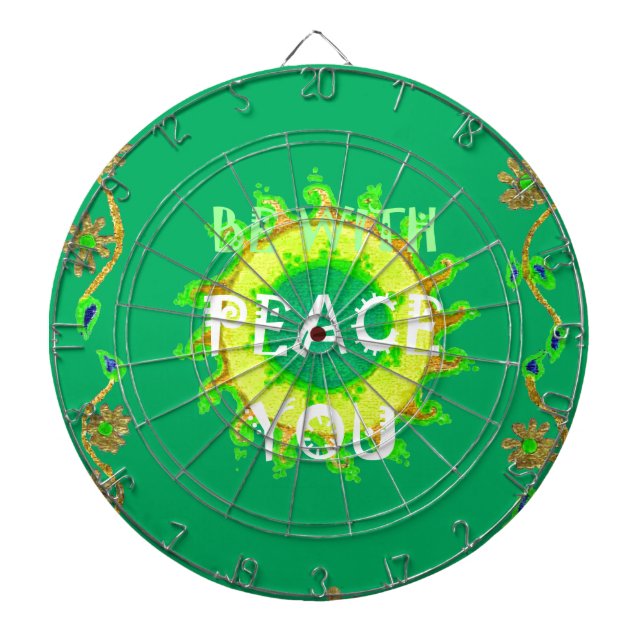 Peace Be With You: Inspirational Green and Yellow  Dart Board (Front)