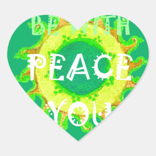 Peace Be With You: Inspirational Green and Yellow Heart Sticker