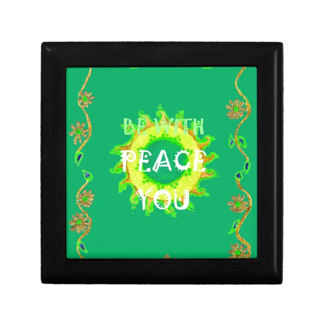 Peace Be With You: Inspirational Green and Yellow  Jewelry Box (Front)