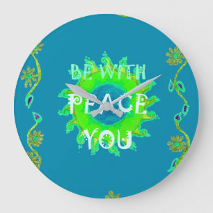 Peace Be With You: Inspirational Green and Yellow Large Clock
