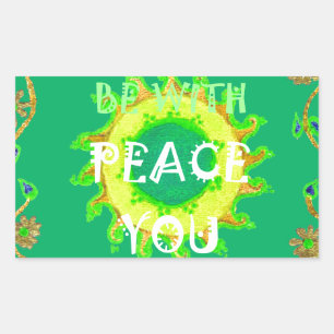 Peace Be With You: Inspirational Green and Yellow  Rectangular Sticker