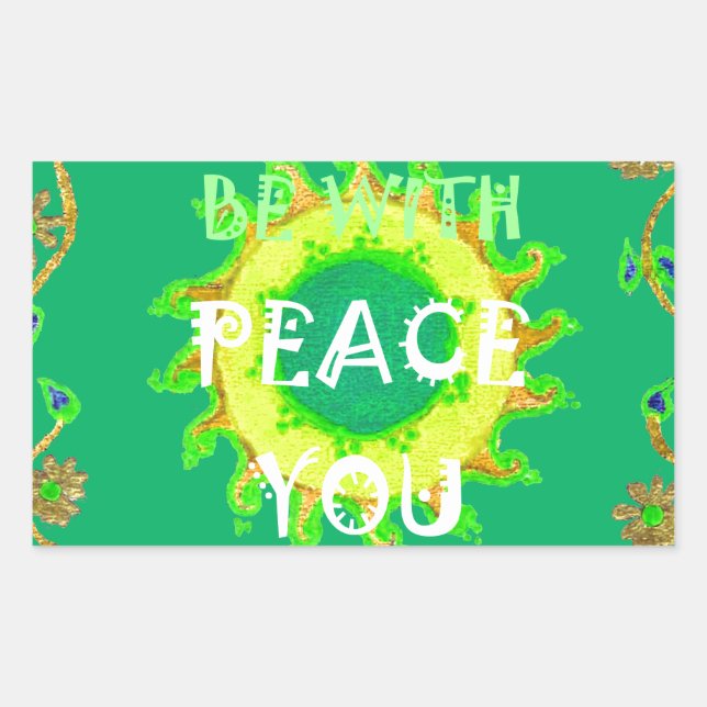 Peace Be With You: Inspirational Green and Yellow  Rectangular Sticker (Front)