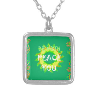 Peace Be With You: Inspirational Green and Yellow  Silver Plated Necklace
