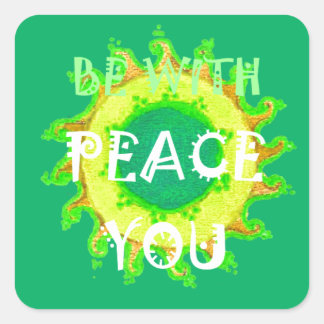 Peace Be With You: Inspirational Green and Yellow  Square Sticker