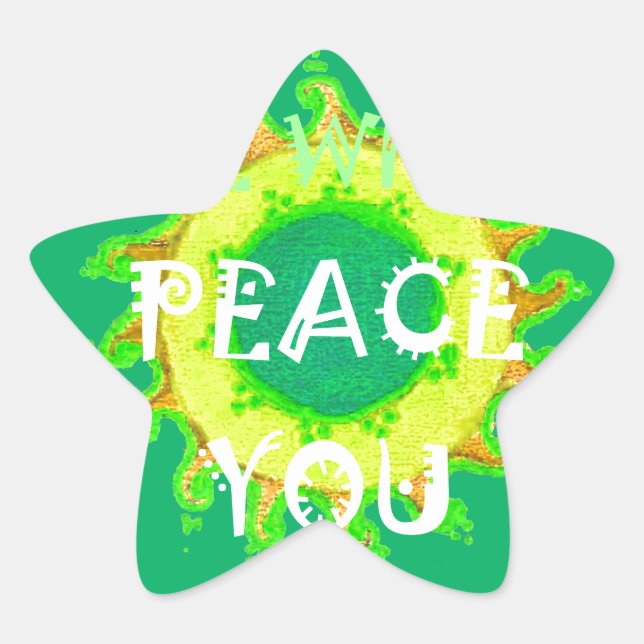 Peace Be With You: Inspirational Green and Yellow  Star Sticker (Front)