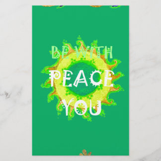 Peace Be With You: Inspirational Green and Yellow  Stationery