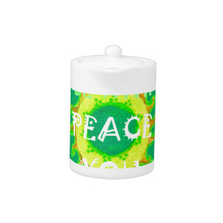 Peace Be With You: Inspirational Green and Yellow  Teapot
