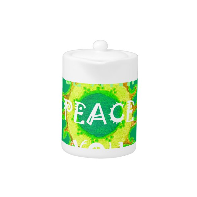Peace Be With You: Inspirational Green and Yellow  Teapot (Front)