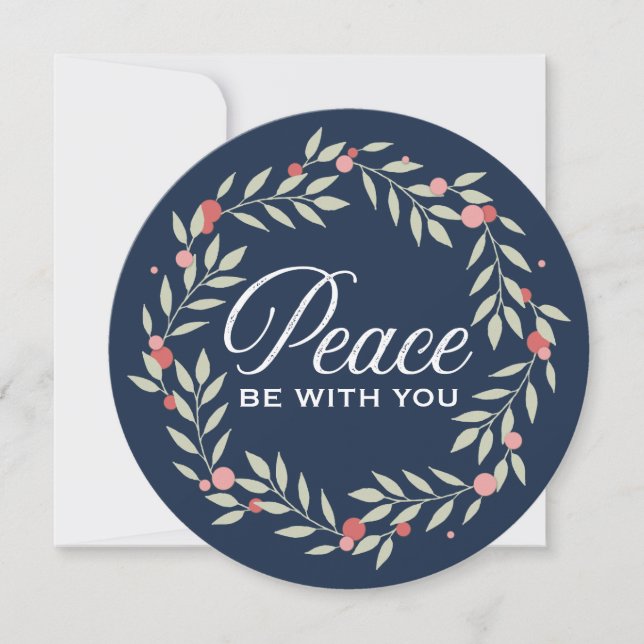 Peace Be With You Wreath | Holiday Custom Photo Card (Front)