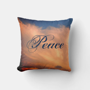 Peace Beautiful Bright Blue Sky Photo Pink Clouds Throw Pillow