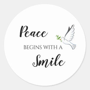 Peace begins with a smile dove quote classic round sticker