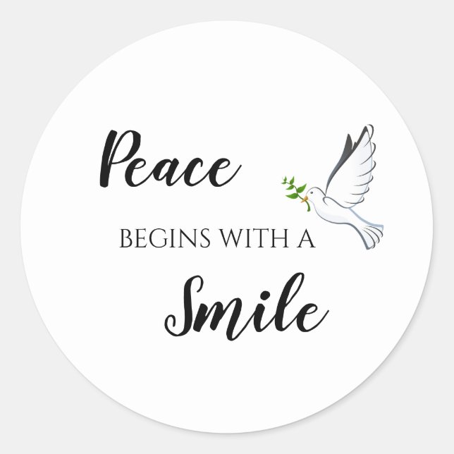 Peace begins with a smile dove quote classic round sticker (Front)