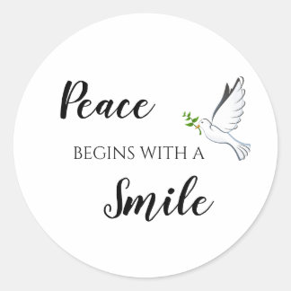Peace begins with a smile dove quote classic round sticker