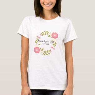 Peace begins with a smile pink and green floral T-Shirt