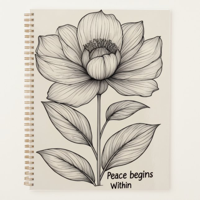 Peace Begins Within – Elegant Floral Line Art Note Planner (Front)