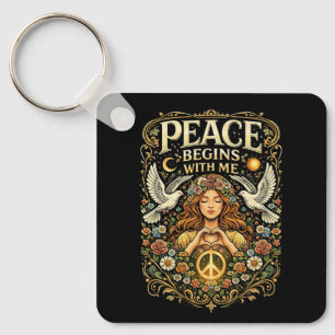 Peace Begins Within Keychain