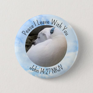 Peace Bible Verse Dog Photo in Light Blue Sky Button