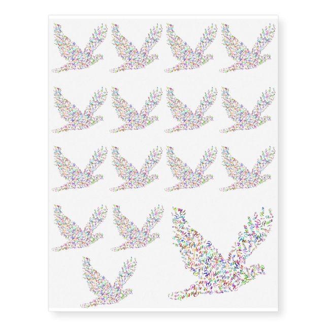 Peace bird flying in harmony and cooperation temporary tattoos (Front)
