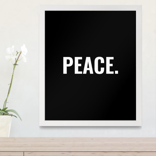 Peace black and white text minimalist anti war framed art (Entryway)