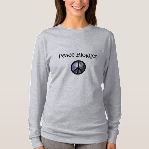 Peace Blogger Ladies Long_Sleeved Gray T_Shirt