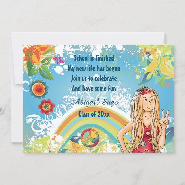 Peace Blond Hippie Girl Graduation Invitation (Front)