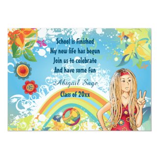 Peace Blond Hippie Girl Graduation Invitation