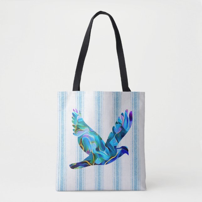 Peace Blue Abstract Dove Tote Bag (Front)