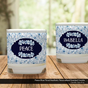 Peace Blue Floral Aesthetic Personalized Scented Candle