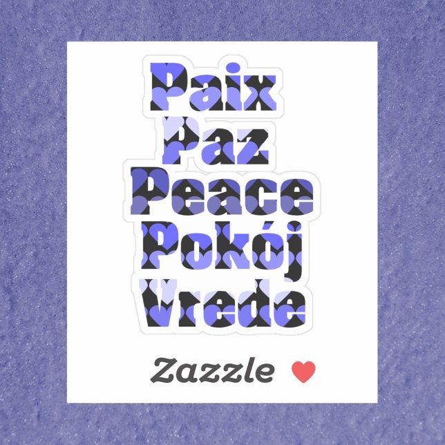 Peace Blue Hearts Many Languages Sticker (A sticker that says peace in French, Spanish, English, Polish and Swedish with blue hearts.)