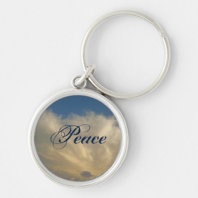 Peace Blue Skies Fluffy Clouds Photo Cloudscape Keychain (Front)